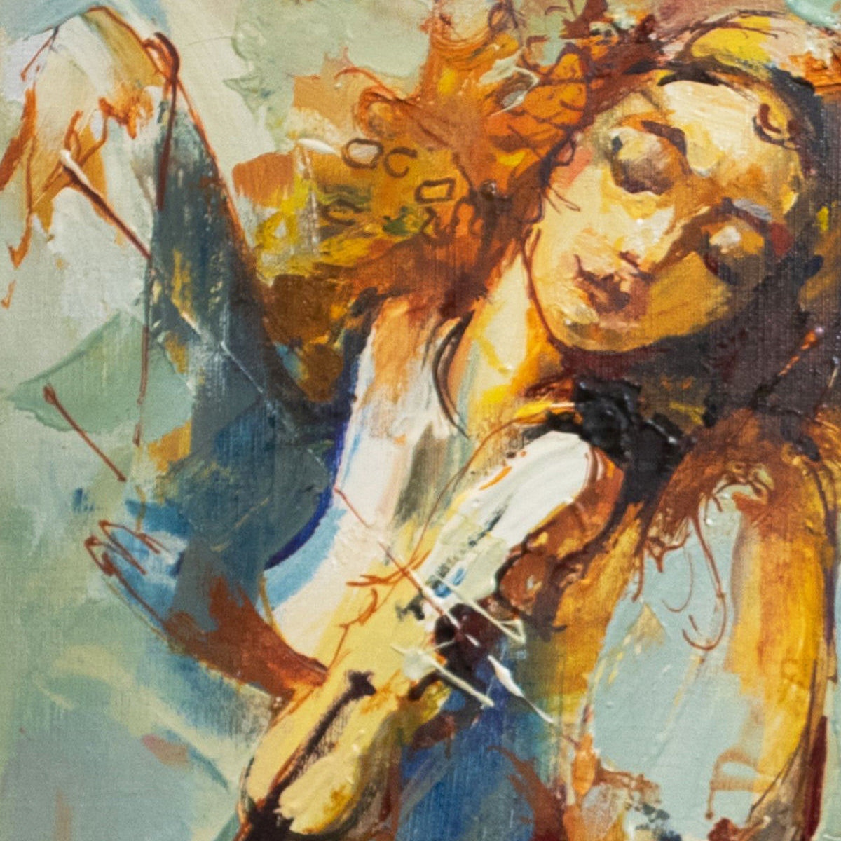 Abstract painting of a figure with warm colors