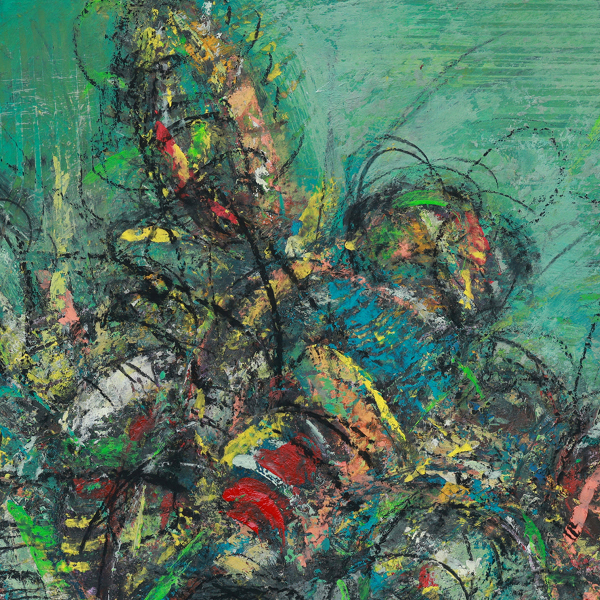 Abstract painting with a variety of colors on a textured background