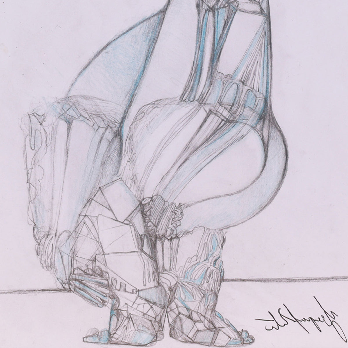 Abstract drawing of a ship with geometric elements on a white background