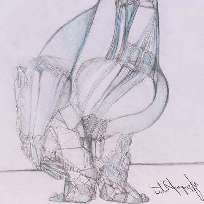 Abstract drawing of a ship with geometric elements on a white background