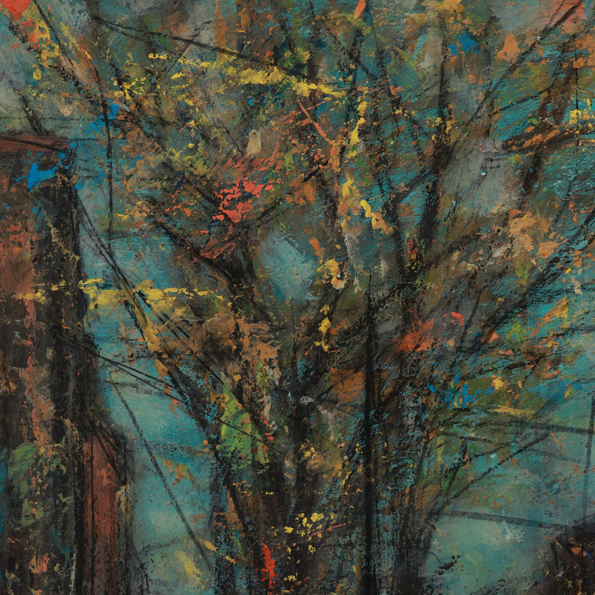 Abstract painting with a mix of colors and textures