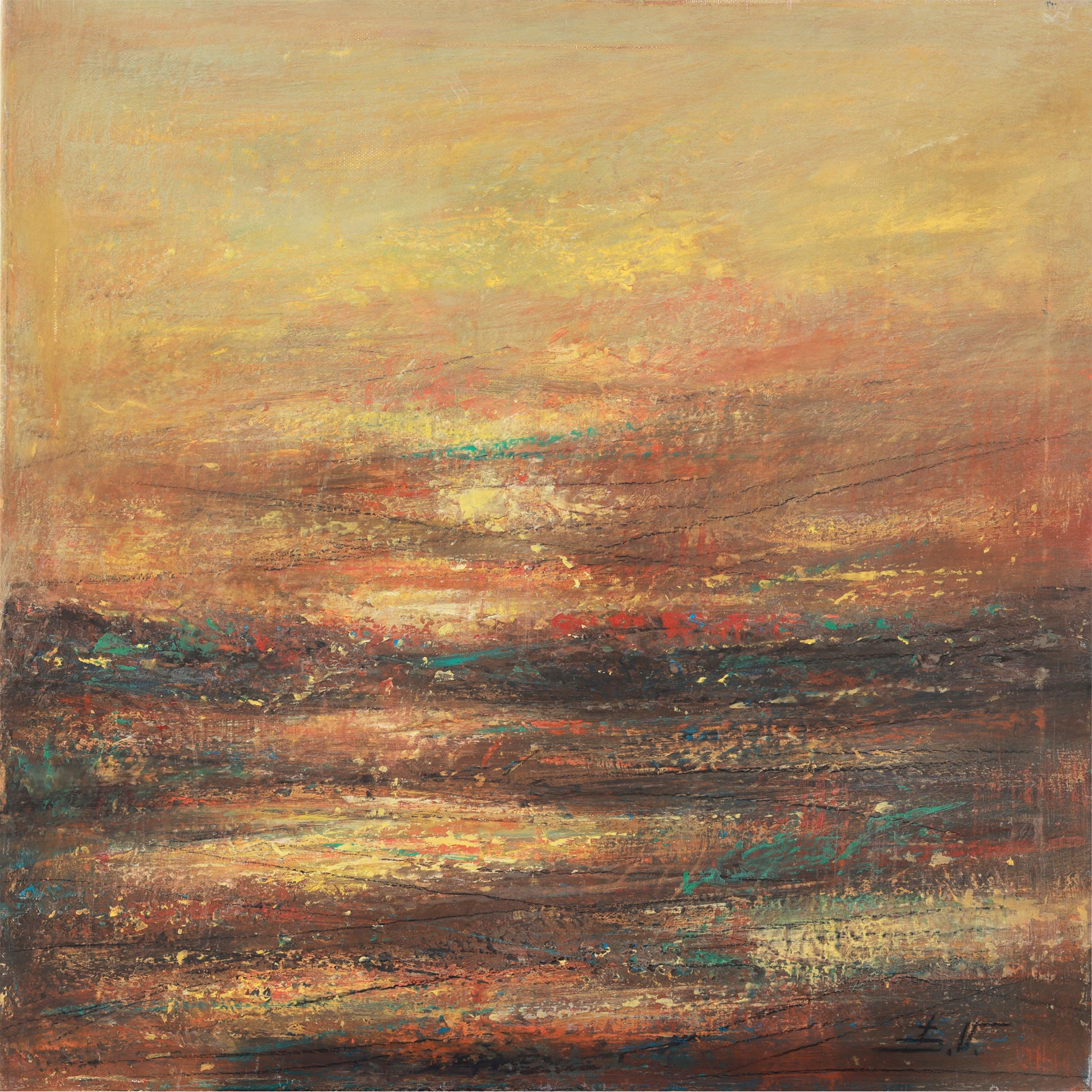 Abstract painting of a sunset with warm colors
