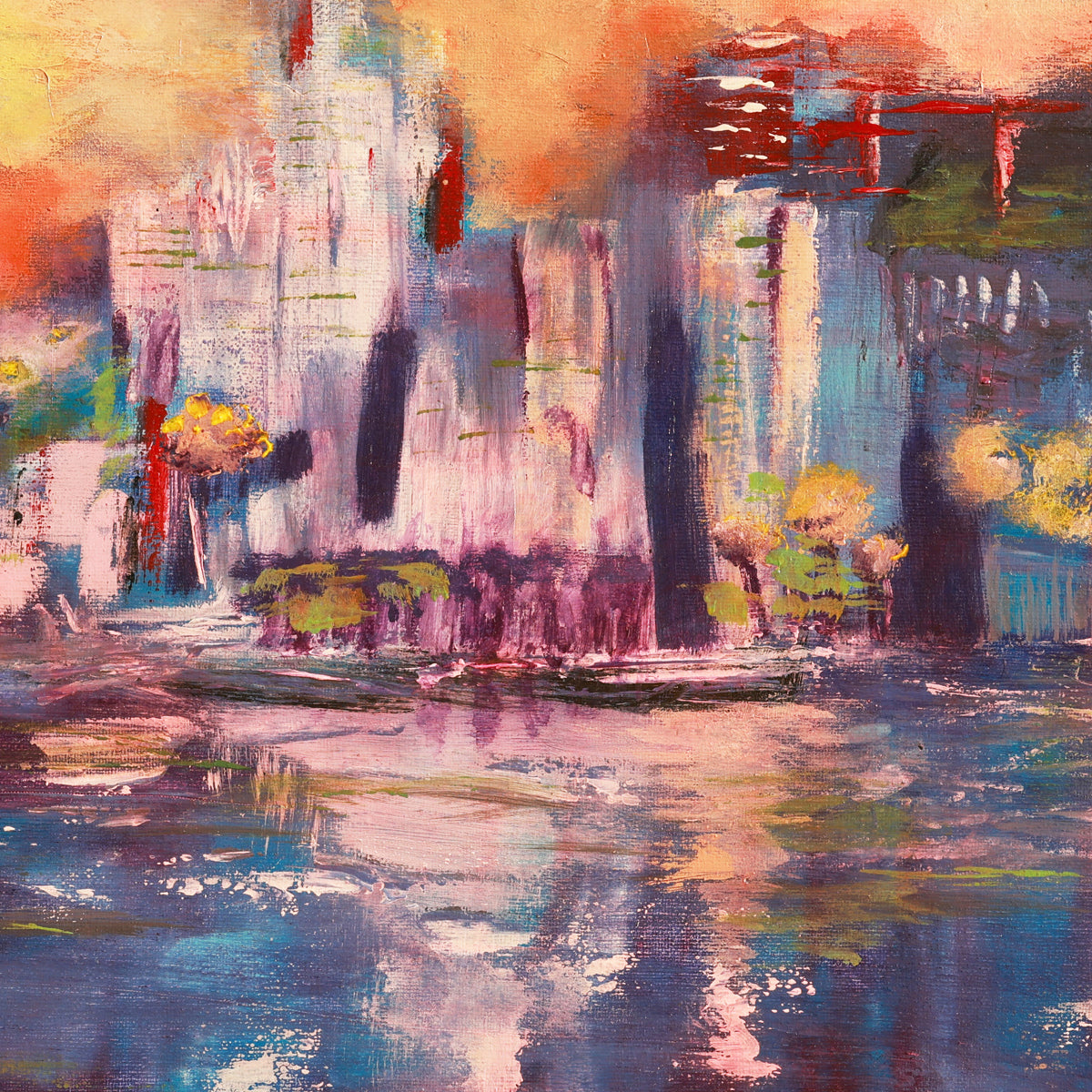 Abstract painting with colorful reflections on water
