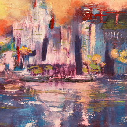 Abstract painting with colorful reflections on water