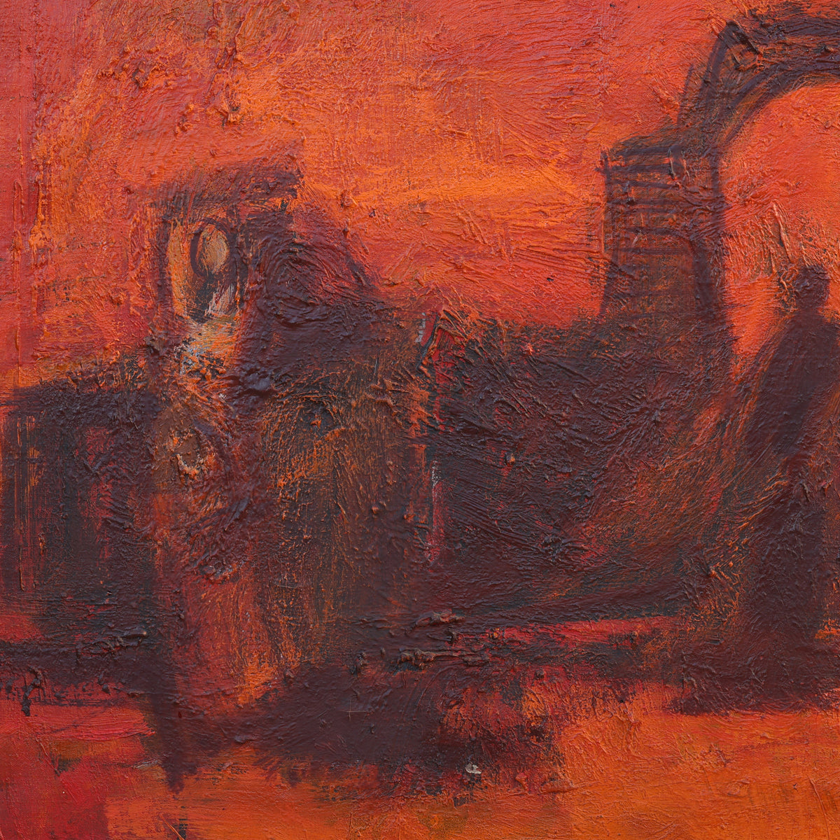 Abstract painting with textured orange and brown tones