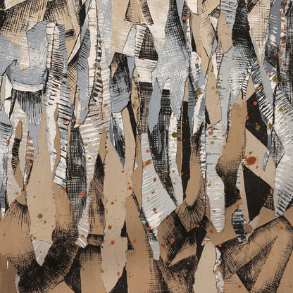 A detail shot of an abstract art piece with swirling patterns in earthy tones