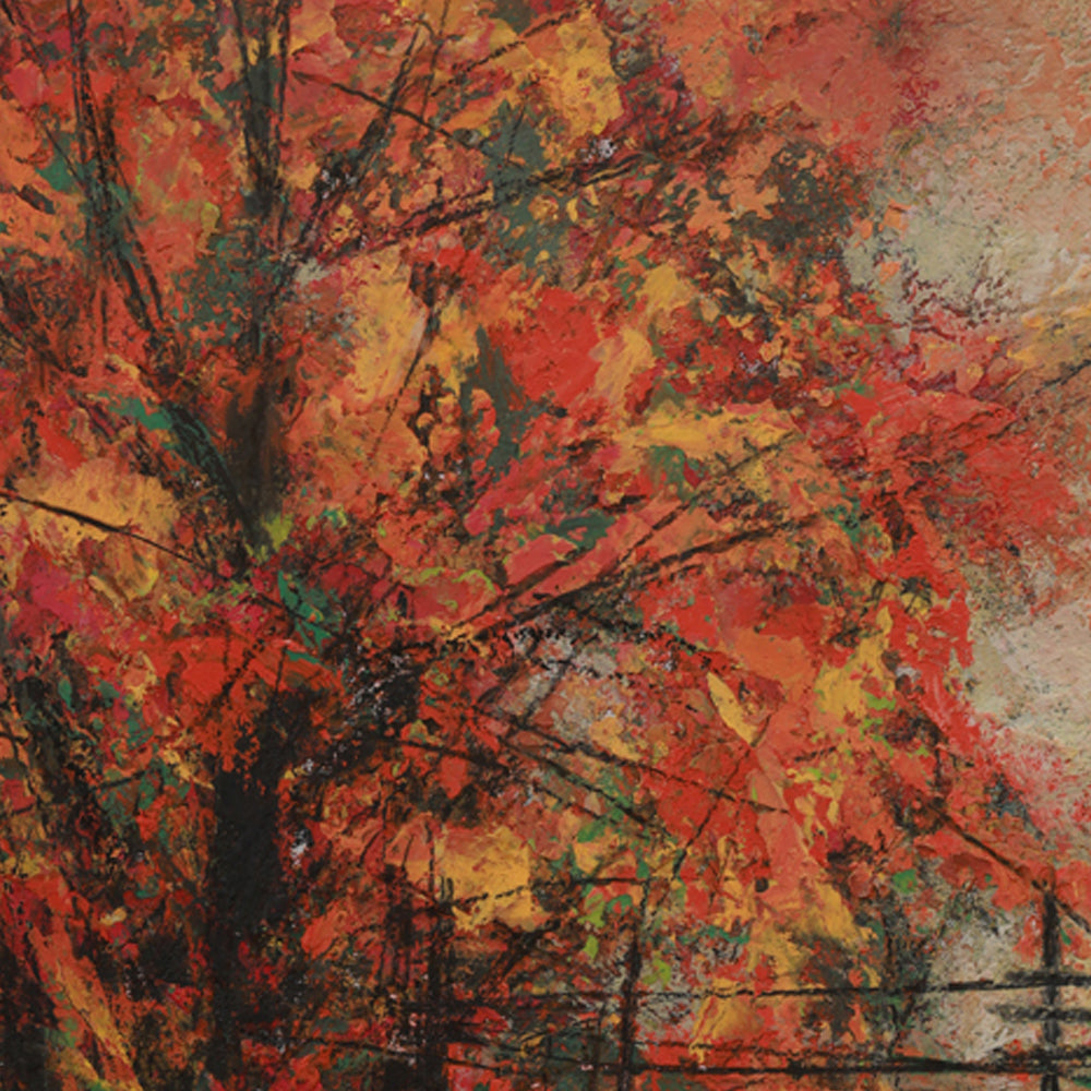 Abstract art with a tree in autumn colors