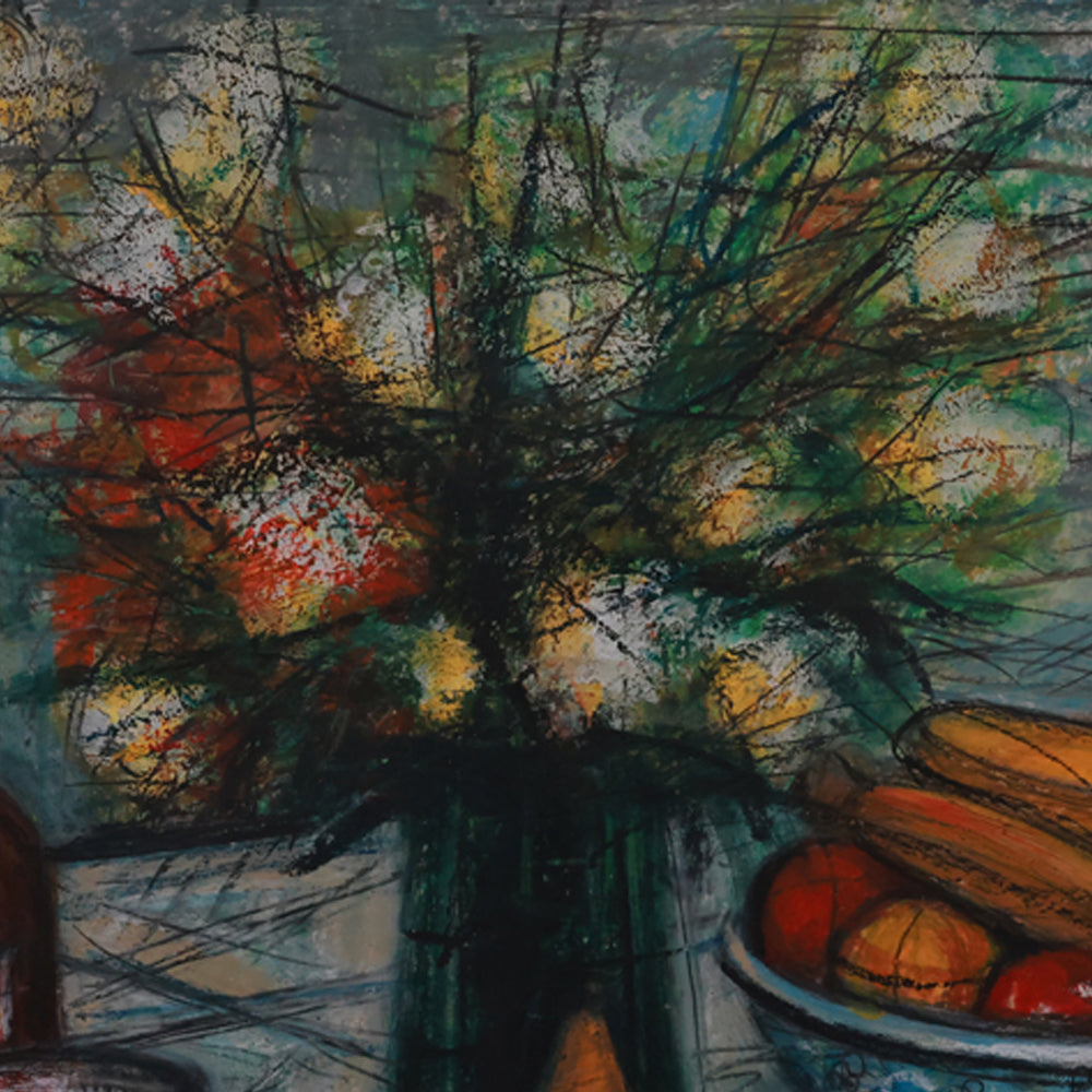 Abstract painting with vibrant colors and dynamic brush strokes