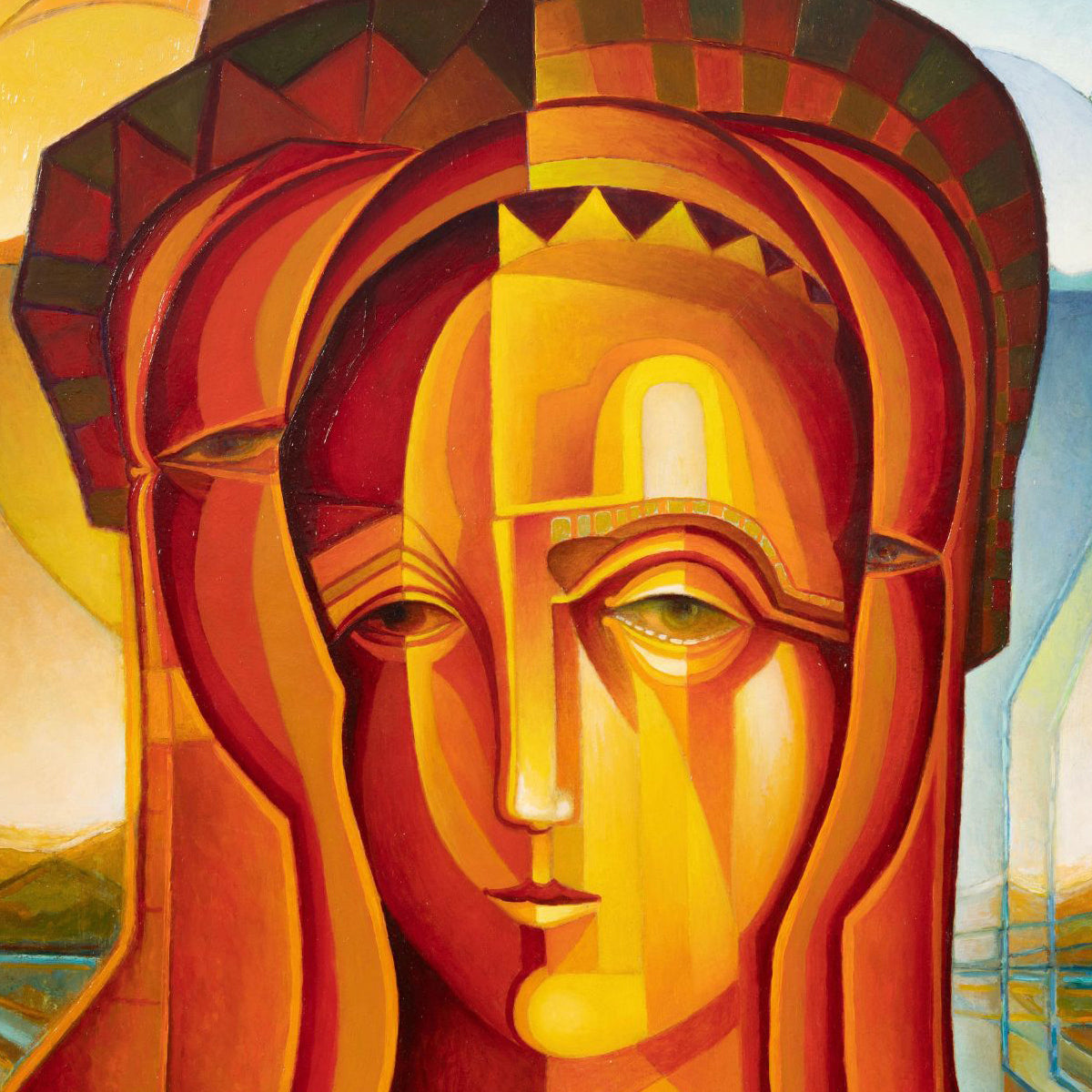 Colorful abstract art of a face with geometric patterns