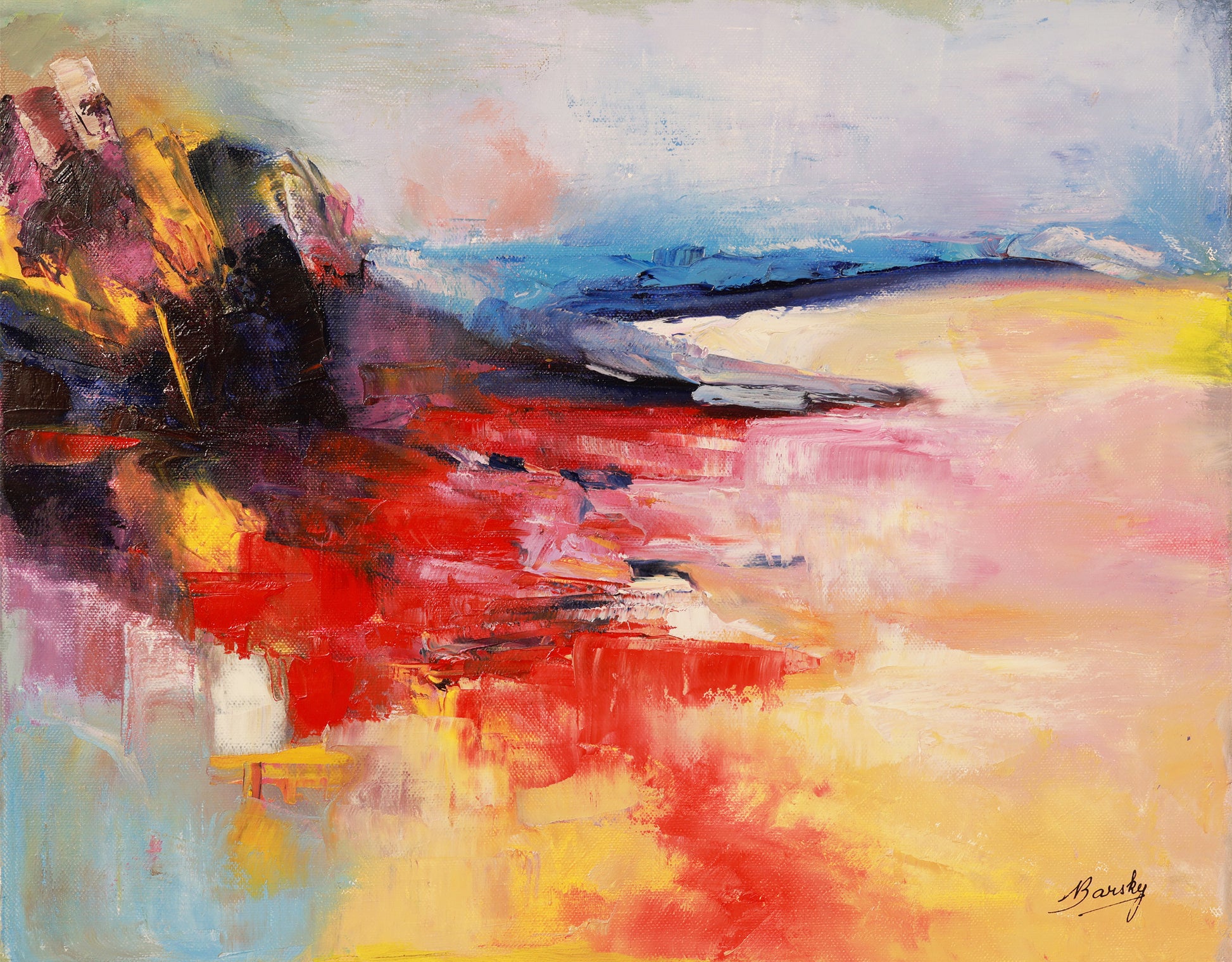 Abstract painting with vibrant colors and brush strokes