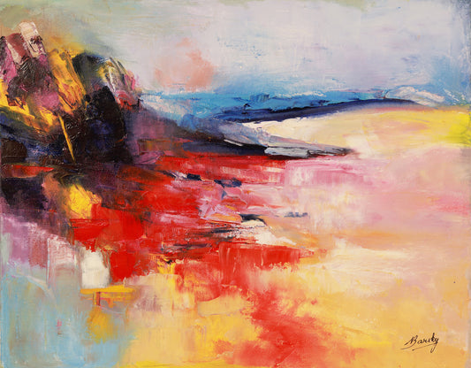Abstract painting with vibrant colors and brush strokes