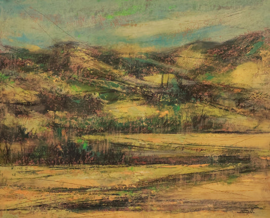 Abstract landscape painting with earthy tones