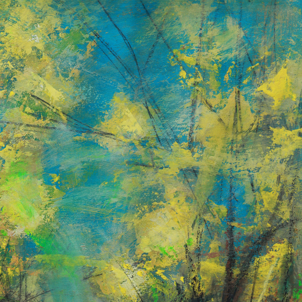 Abstract art with blue and yellow hues