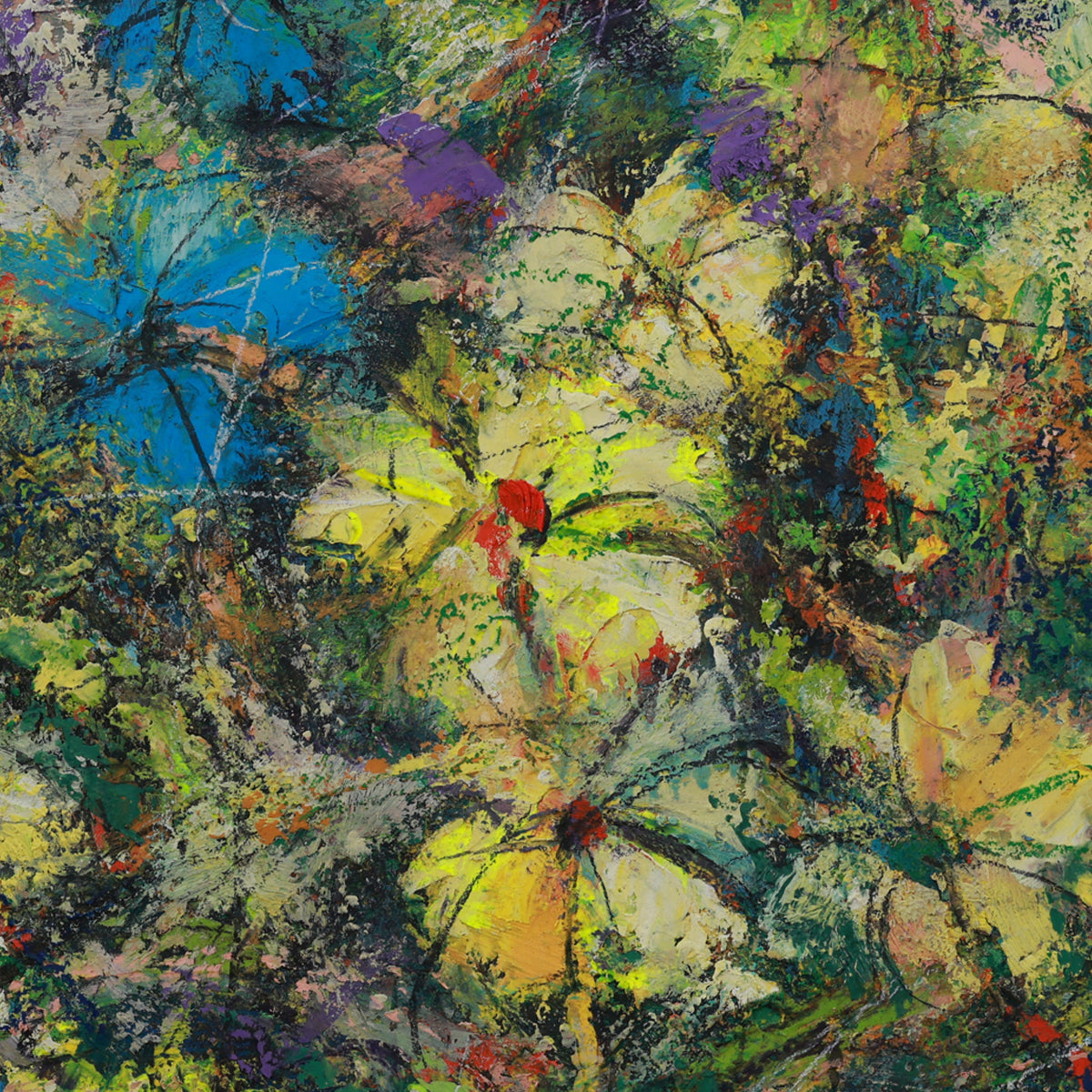 Abstract painting with a variety of colors and textures
