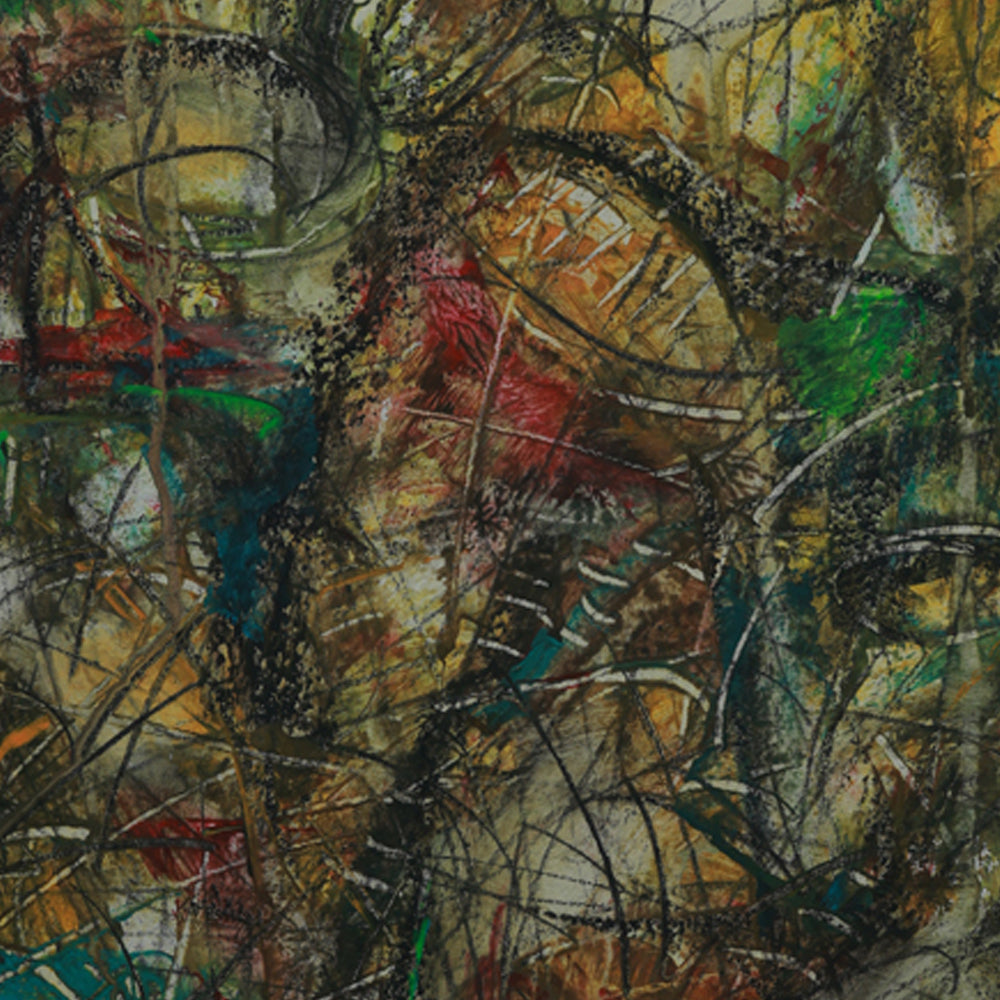 Abstract artwork with a mix of colors and textures