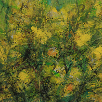 Abstract painting with green and yellow hues