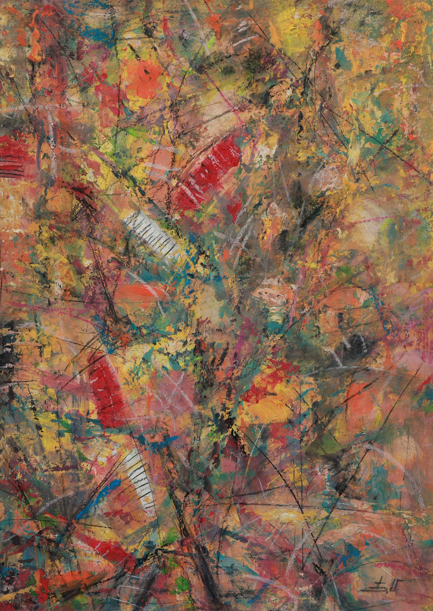 Abstract painting with a variety of colors and textures