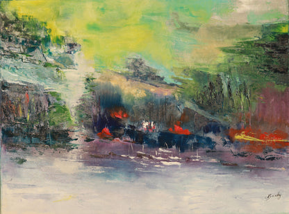 Abstract painting with vibrant colors and dynamic brushstrokes