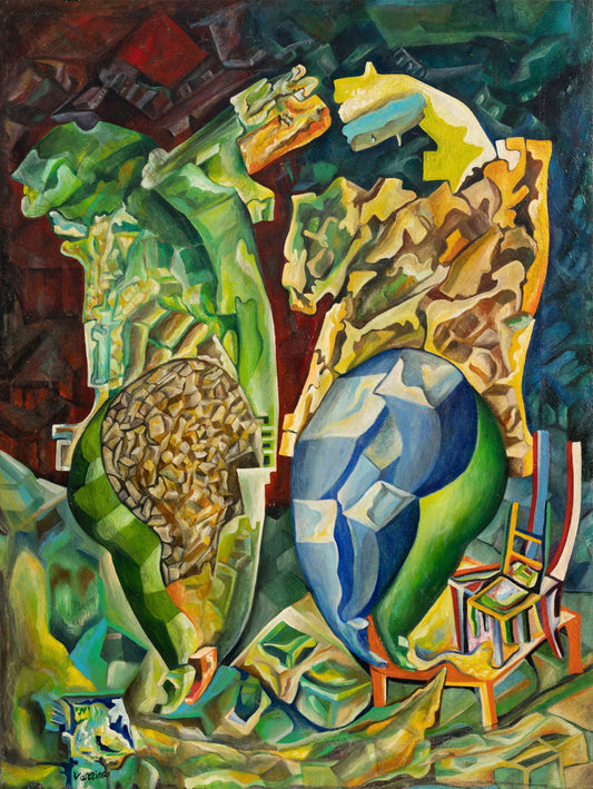 Abstract artwork with geometric shapes and vibrant colors